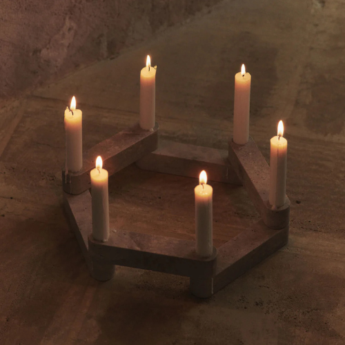 Elysoria Marven Quadra – Sculptural Red Marble Candle Holder for Contemporary Artistic Spaces