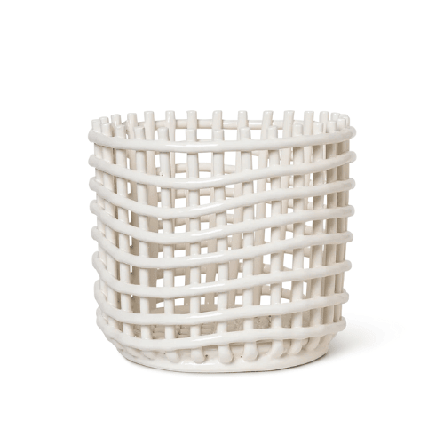 Nivaro Handwoven-Inspired Ceramic Basket Multifunctional Sculptural Vessel for Artistic Home Display