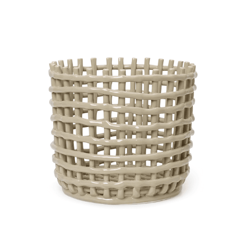 Nivaro Handwoven-Inspired Ceramic Basket Multifunctional Sculptural Vessel for Artistic Home Display