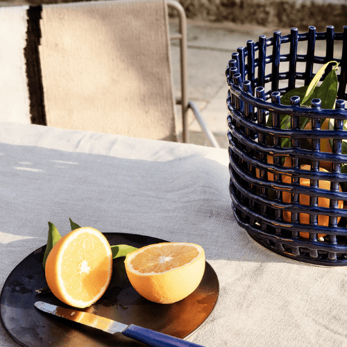 Nivaro Handwoven-Inspired Ceramic Basket Multifunctional Sculptural Vessel for Artistic Home Display