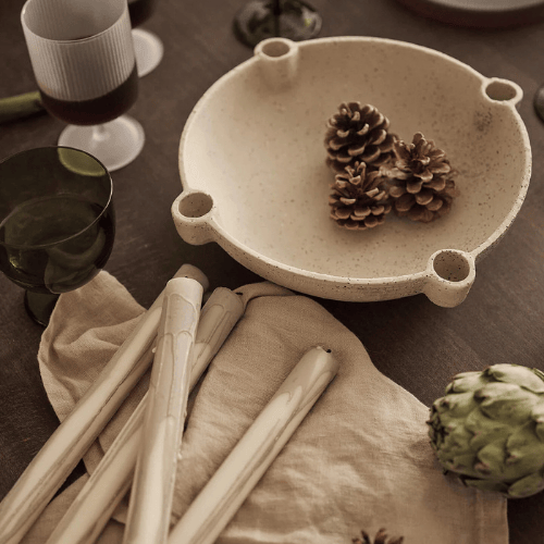 Solvara Bowl Candle Holder Multifunctional Unglazed Ceramic Centerpiece for Seasonal and Ambient Displays