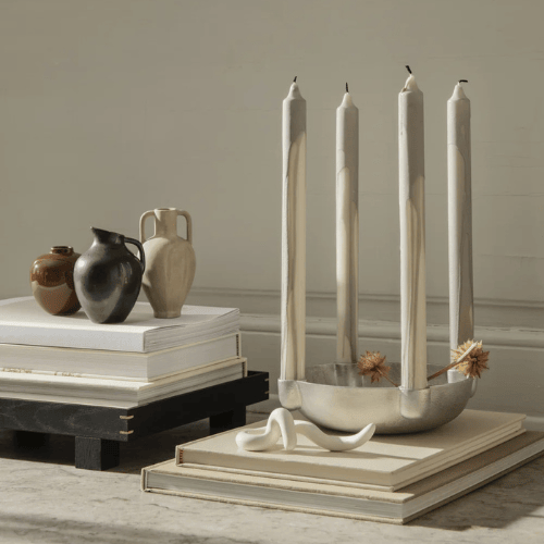 Solvara Bowl Candle Holder Multifunctional Unglazed Ceramic Centerpiece for Seasonal and Ambient Displays