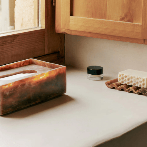 Lunareve Marbled Resin Tissue Box Modern Rectangular Cover with Minimalist Sculptural Design