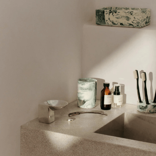 Lunareve Marbled Resin Tissue Box Modern Rectangular Cover with Minimalist Sculptural Design