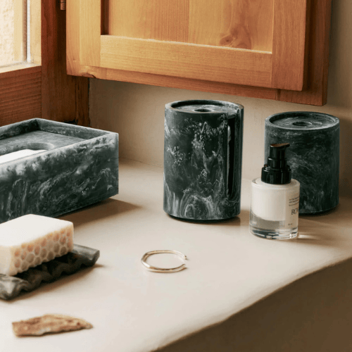 Lunareve Marbled Resin Tissue Box Modern Rectangular Cover with Minimalist Sculptural Design