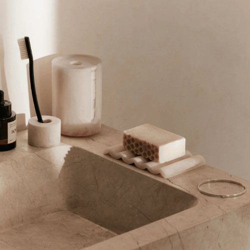 Aqualis Marbled Resin Soap Dish Sculptural Wave Tray for Modern Bathroom Vanity Decor