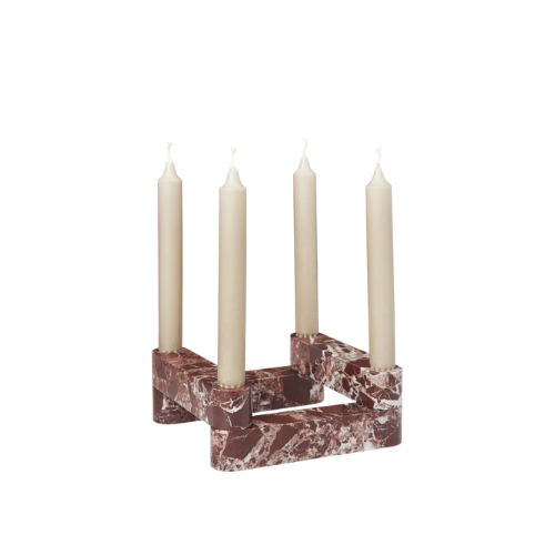 Elysoria Marven Quadra – Sculptural Red Marble Candle Holder for Contemporary Artistic Spaces