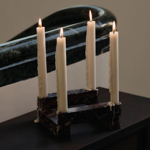 Elysoria Marven Quadra – Sculptural Red Marble Candle Holder for Contemporary Artistic Spaces