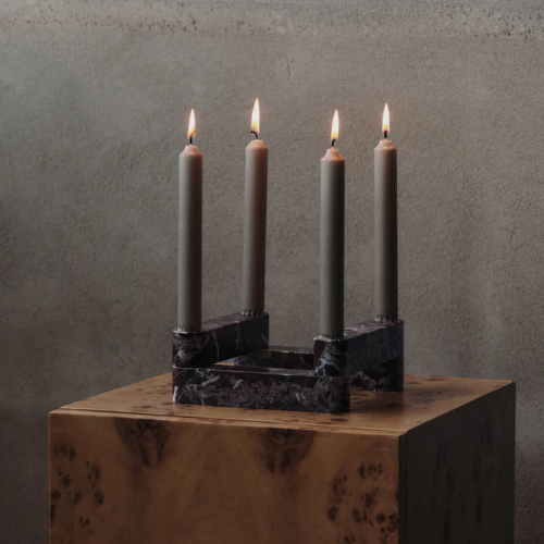 Elysoria Marven Quadra – Sculptural Red Marble Candle Holder for Contemporary Artistic Spaces