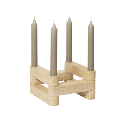 Elysoria Marven Quadra – Sculptural Red Marble Candle Holder for Contemporary Artistic Spaces