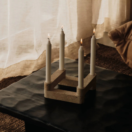 Elysoria Marven Quadra – Sculptural Red Marble Candle Holder for Contemporary Artistic Spaces