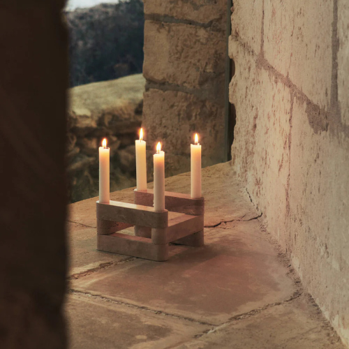 Elysoria Marven Quadra – Sculptural Red Marble Candle Holder for Contemporary Artistic Spaces